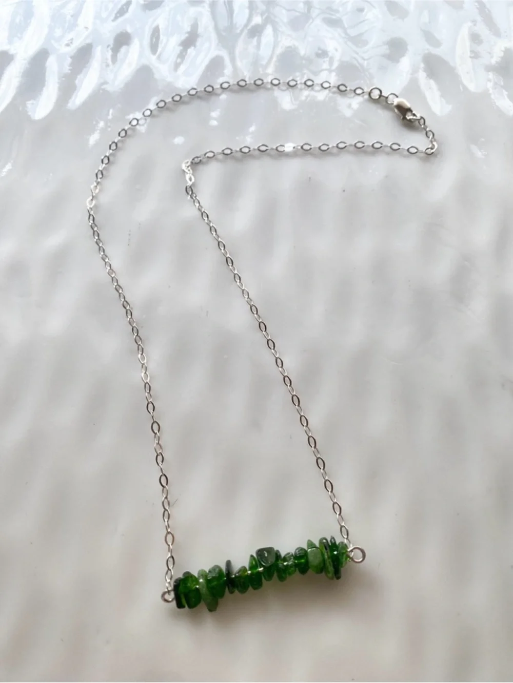 Sterling Silver and Green Howlite Chip Bar Necklace - Picture 5 of 6